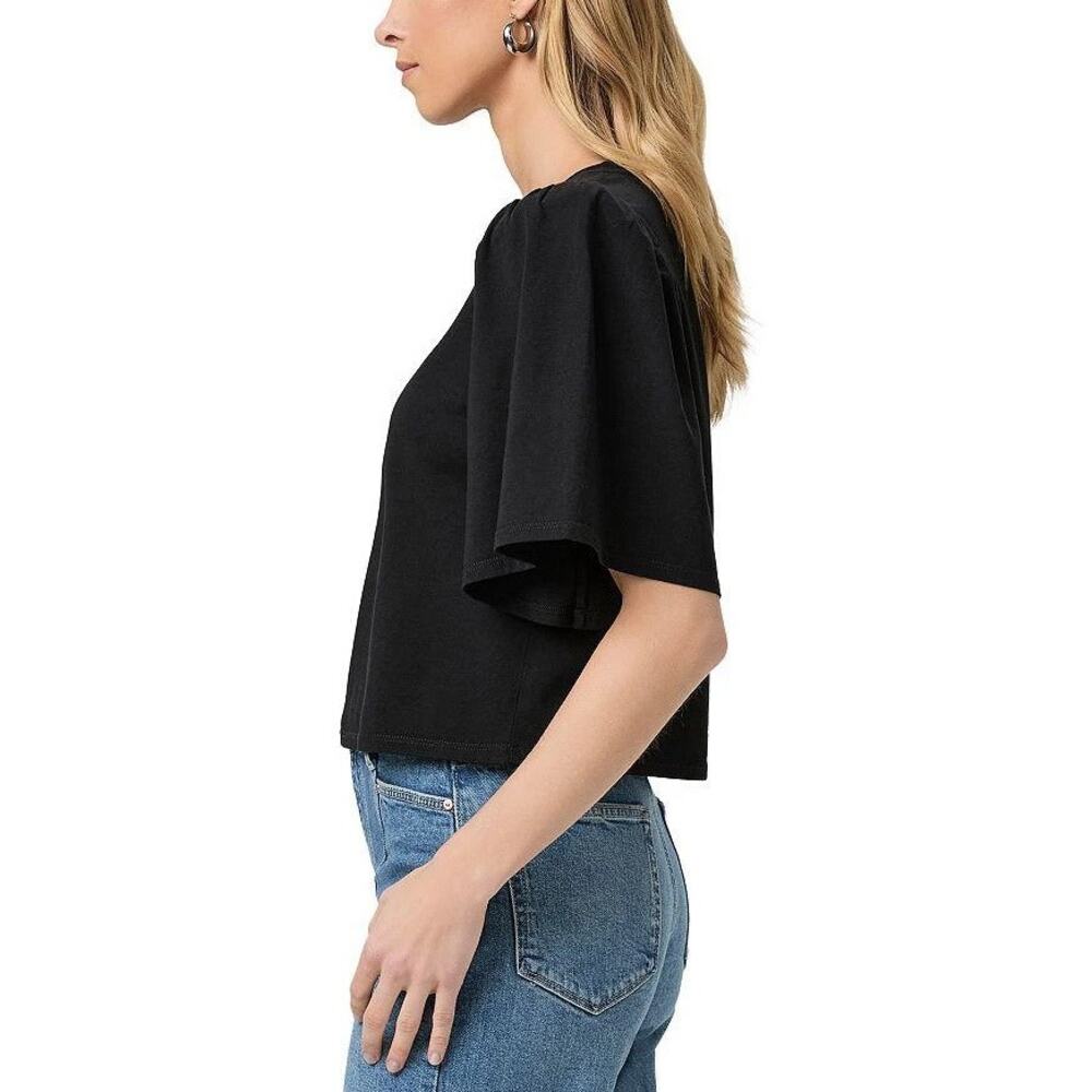 Paige Women Black Cotton Knit Sigrid Casual Party Short Flare Sleeves Tee Size L - Picture 2 of 7